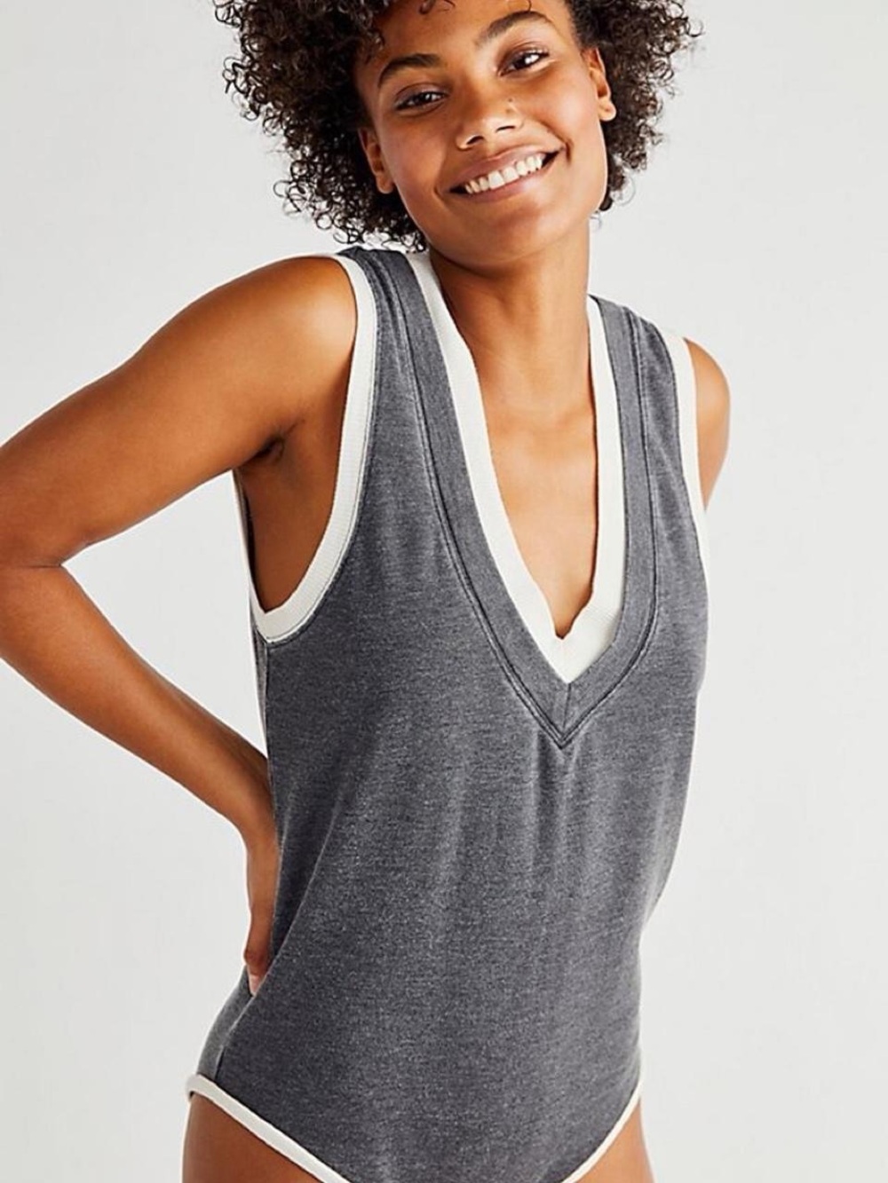 Grey V-Neck Sleeveless Bodysuit - Free People